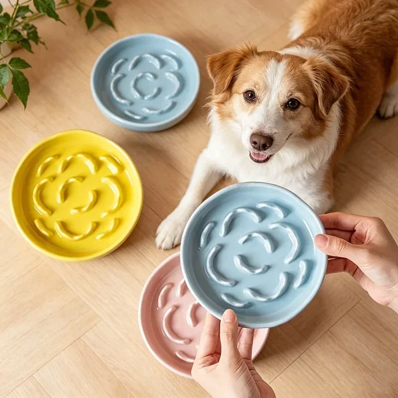 Ceramic Slow Food Bowl,Neck Protection Bowl Not Easy To Knock Over Anti Choking Dog Bowl Pet Supplies Pet Feeding Bowl