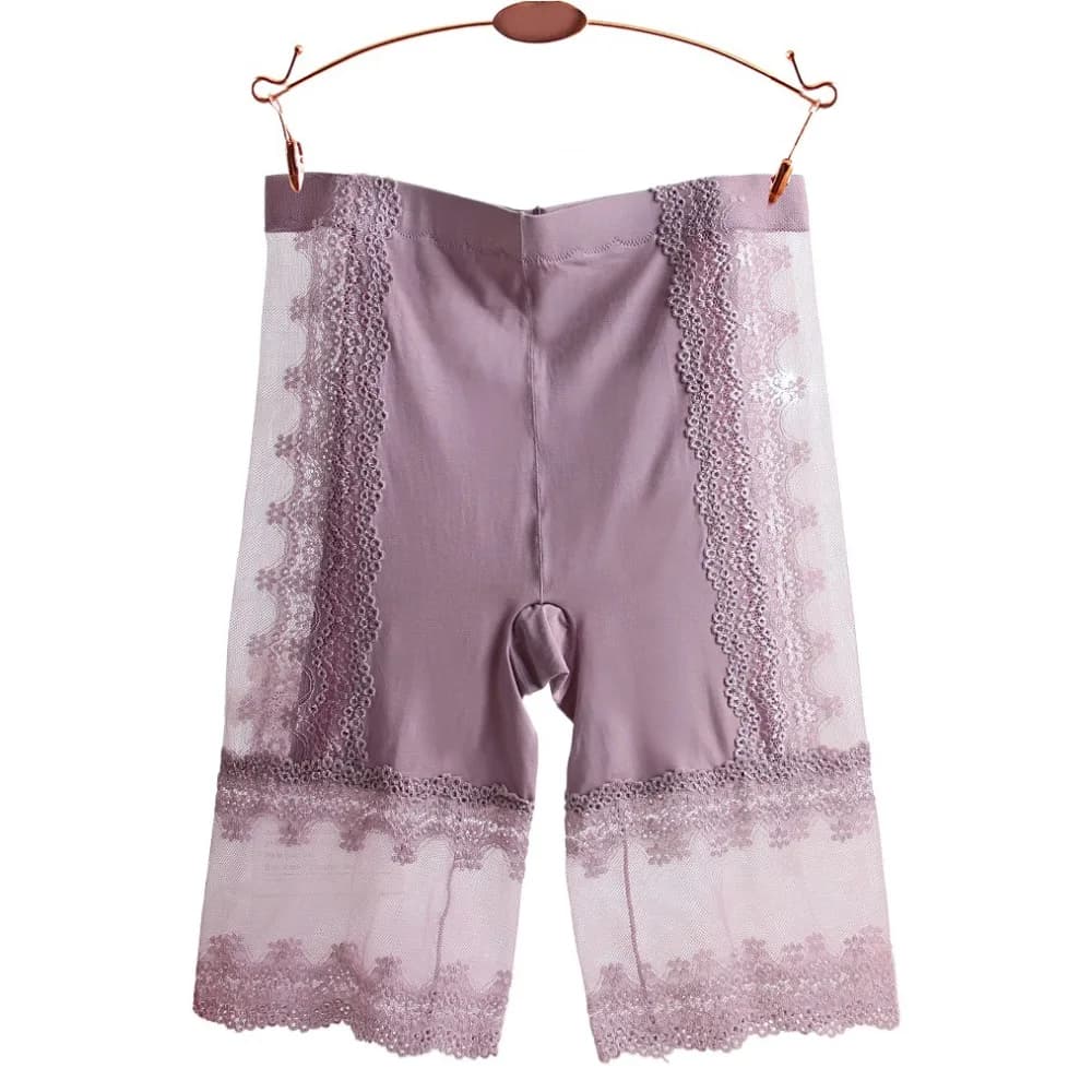 Fashion Transparent Large Size Safety Pants Lace Flower Anti-glare Lace Mesh Shorts High Waist Underwear Seamless Shorts Women
