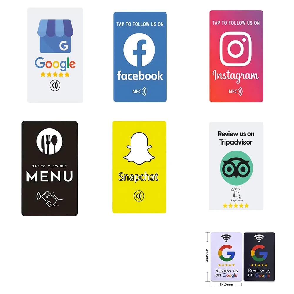 Instagram Facebook Google Tripadvisor Trustpilot Revisione NFC Tap Card N-TAG 215 506 byte Tag NFC