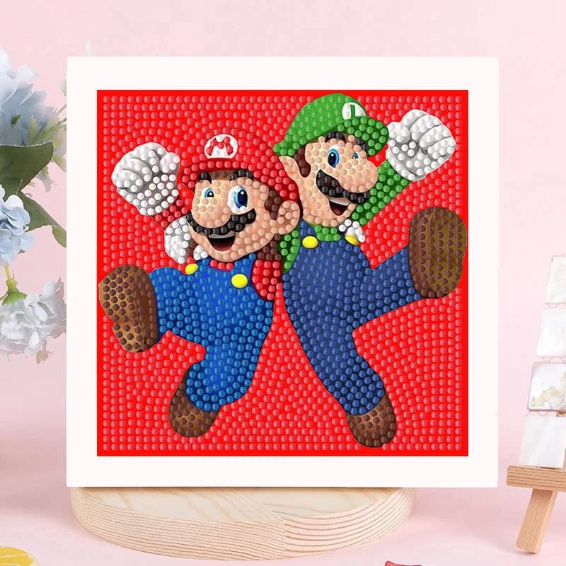 17x17cm 5D Full Drill Diamond Painting Kit Mario & Luigi Cartoon Game Character DIY Cross Stitch Diamond Art Home Wall Decor Han