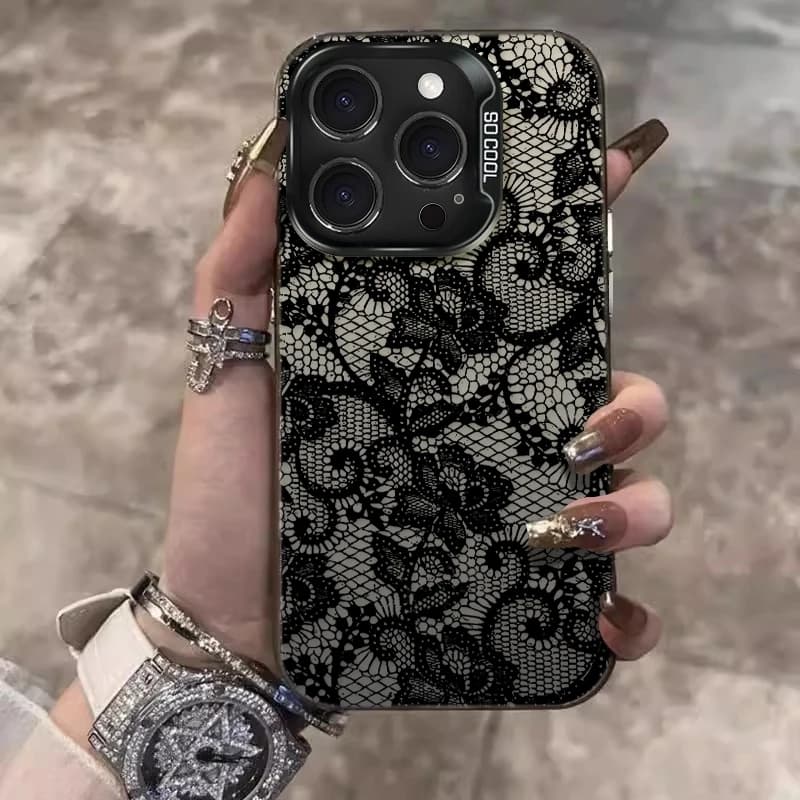Custodia per telefono con squisito motivo floreale in pizzo di tendenza per iPhone 17 Pro Max 17E 16E 16 11 13 12 14 15 8 7 Plus XS Max XR X XS 17 Cover