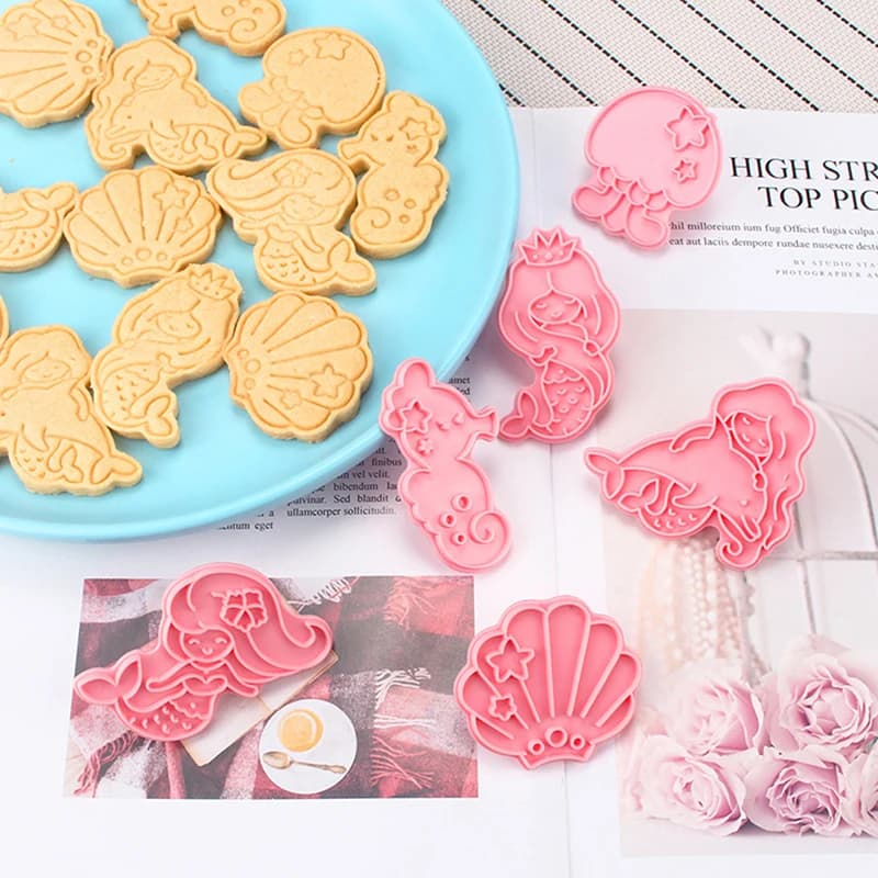 6 pz/set Mermaid Shell cavalluccio marino stampo per biscotti stampo per torta fondente in plastica fai da te cartone animato biscotto tagliabiscotti strumenti per decorare