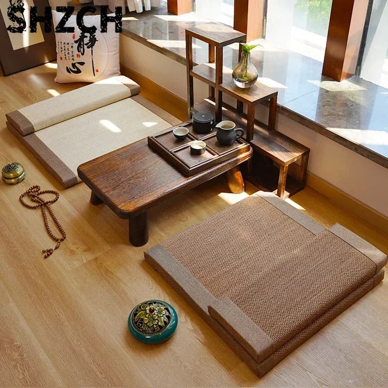 Natural bamboo silk Zen meditation mat for home yoga mat Japanese style room Kneeling pad breathable comfortable tearoom Cushion