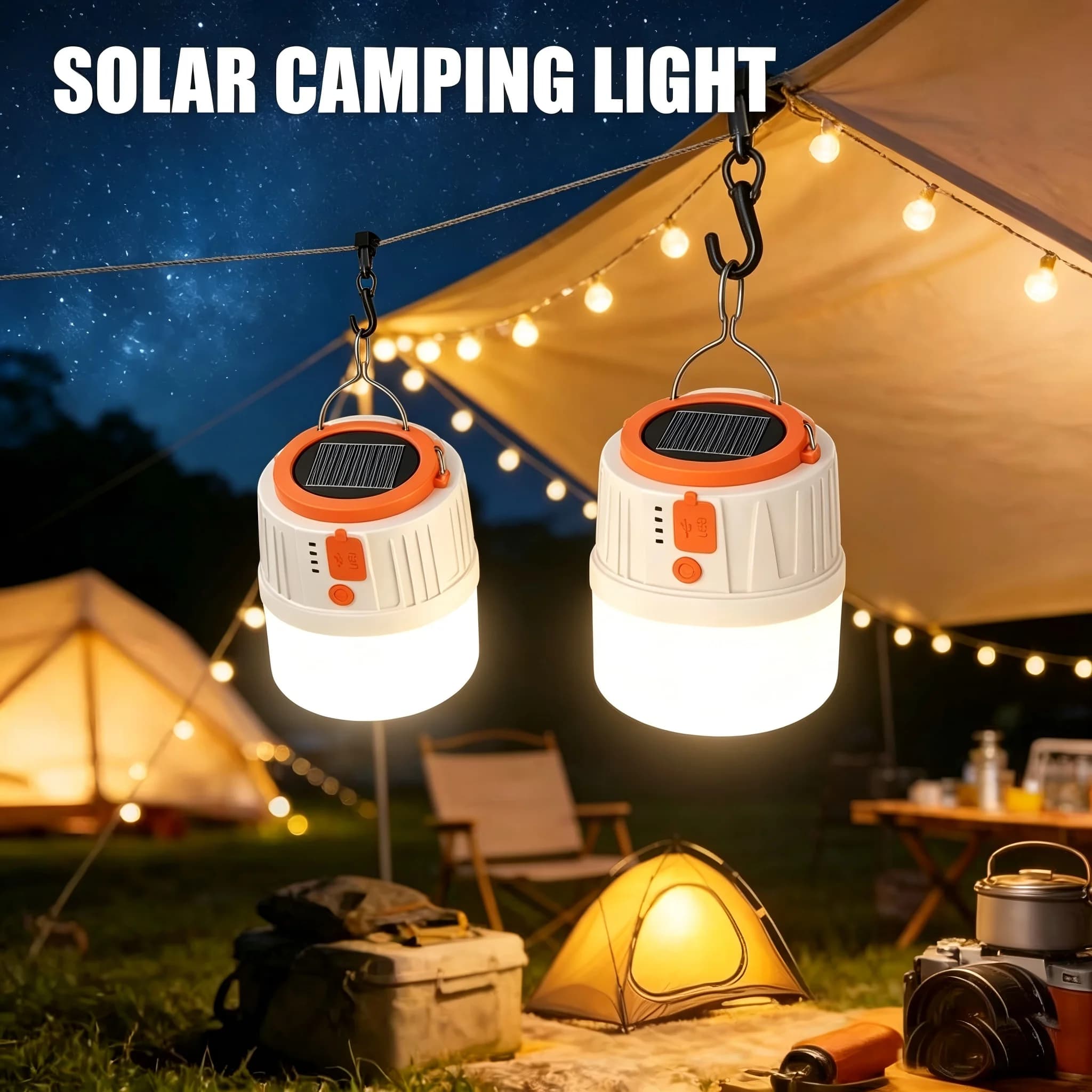 Solar LED Camping Lantern, Super Bright 6 Lighting Modes USB & Solar Rechargeable Emergency Light with Built-in Power Bank