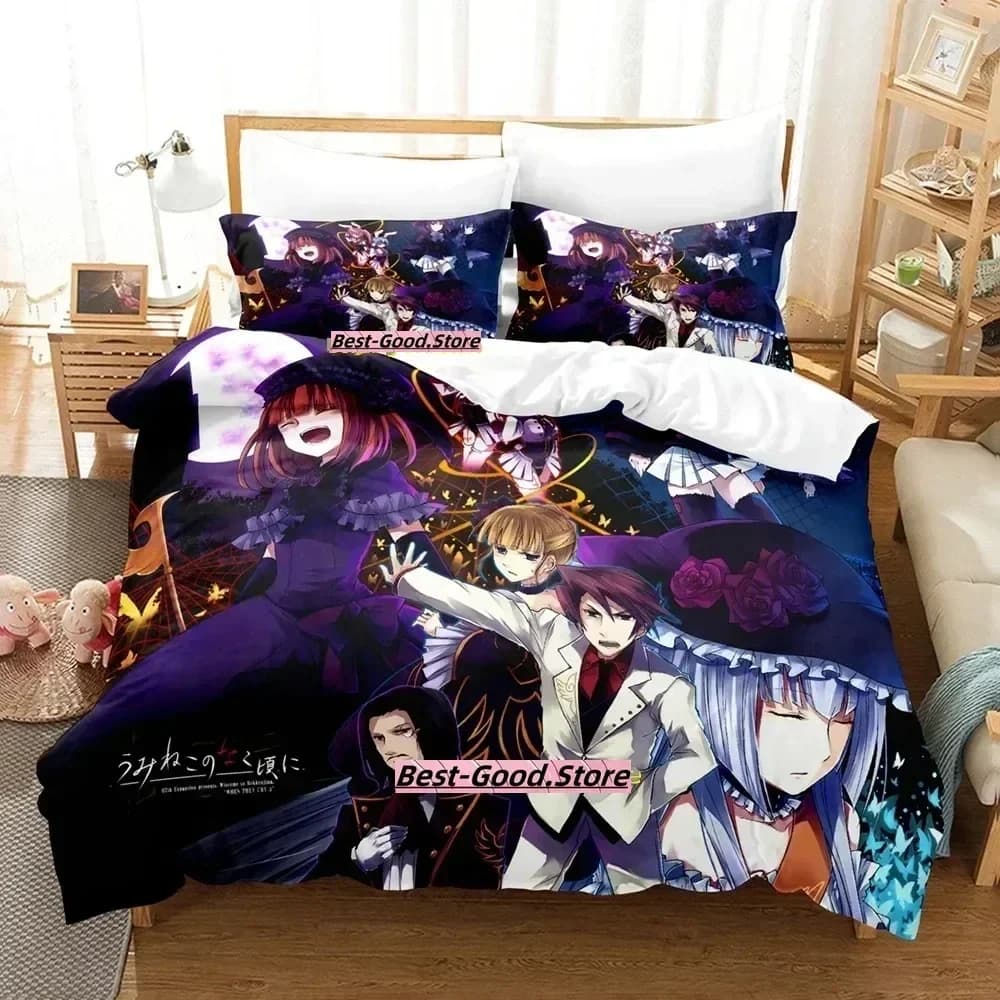 Set di Biancheria da Letto Umineko When They Cry, Copripiumino, Lenzuolo, Set Stampato con Federe, Misure Full, Queen, King, Piumino per Camera da Letto