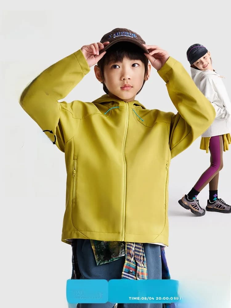 Gurui Diary Children's Outdoor Soft Jacket Hooded Spring Autumn Unisex Warm Breathable Waterproof Casual Style Polyeste...