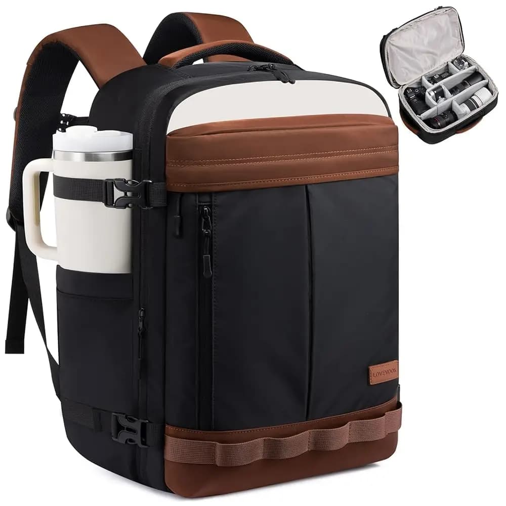 Zaino da viaggio da 40 litri per donna e uomo, bagaglio a mano approvato per il trasporto aereo con 3 cubi porta accessori, articolo personale da viaggio TSA