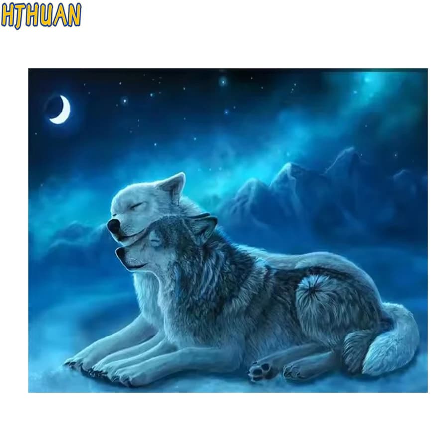 Ricamo diamante Animale lupo, luna Punto croce diamante; Decorazione moderna mosaico pittura diamante immagini piene di trapano quadrato/rotondo