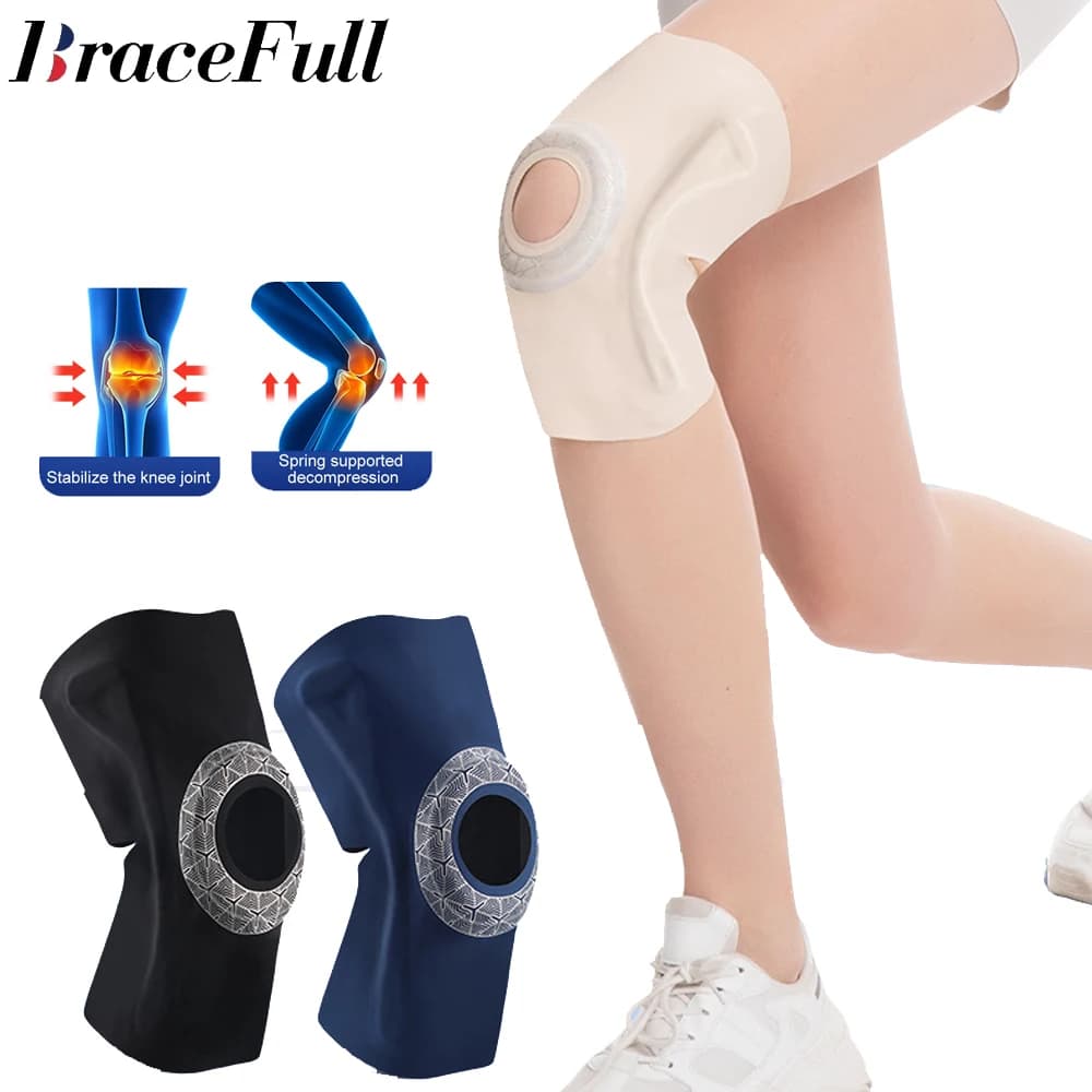 1 pezzo di ginocchiere sottili per il dolore al ginocchio con cuscinetto in EVA rotuleo e stabilizzatori laterali in resina per uomini e donne, manica di compressione del ginocchio per lo sport