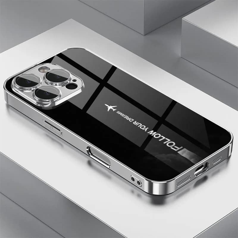 Travel-inspired Airplane Route Glass Electroplated Phone Case For iPhone 11 12 13 14 15 16 17 Pro Max Plus 16E 17 Air Cover
