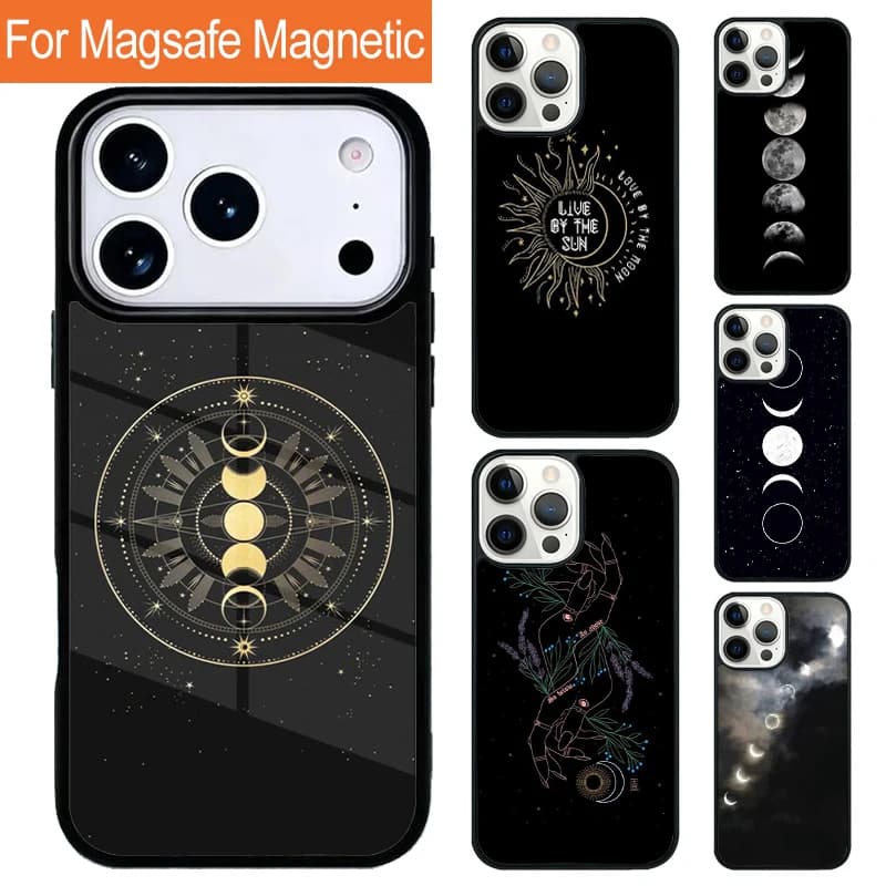 Custodia Magnetica Wireless Morbida per iPhone 17 Pro 16 15 13 12 11 Pro Max Air 14 Plus con MagSafe - Tema Strega e Luna