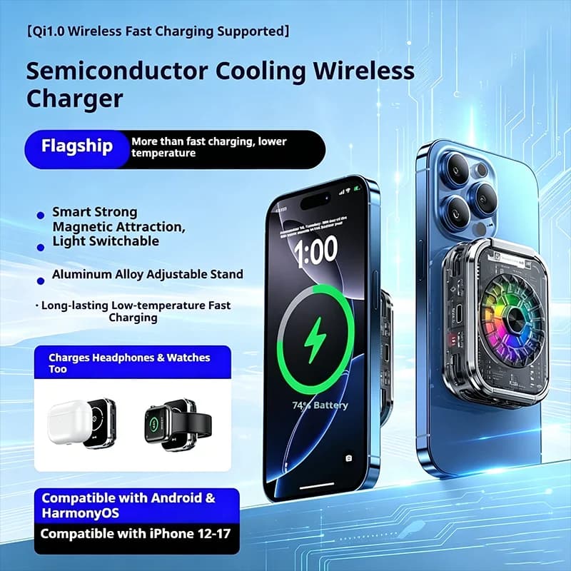 Raffreddatore Magnetico per Telefono con Ricarica Wireless, Ventola di Raffreddamento a Semiconduttore, Radiatore per Gaming, Dissipazione Rapida del Calore per iPhone e Android