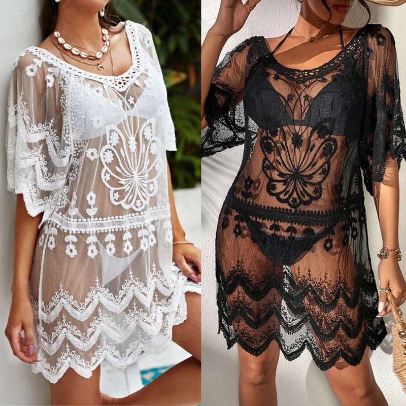 Nuova Camicia Estiva da Donna per Protezione Solare, Copricostume Ampio, Giacca da Spiaggia, Abito Bikini in Pizzo Idrosolubile