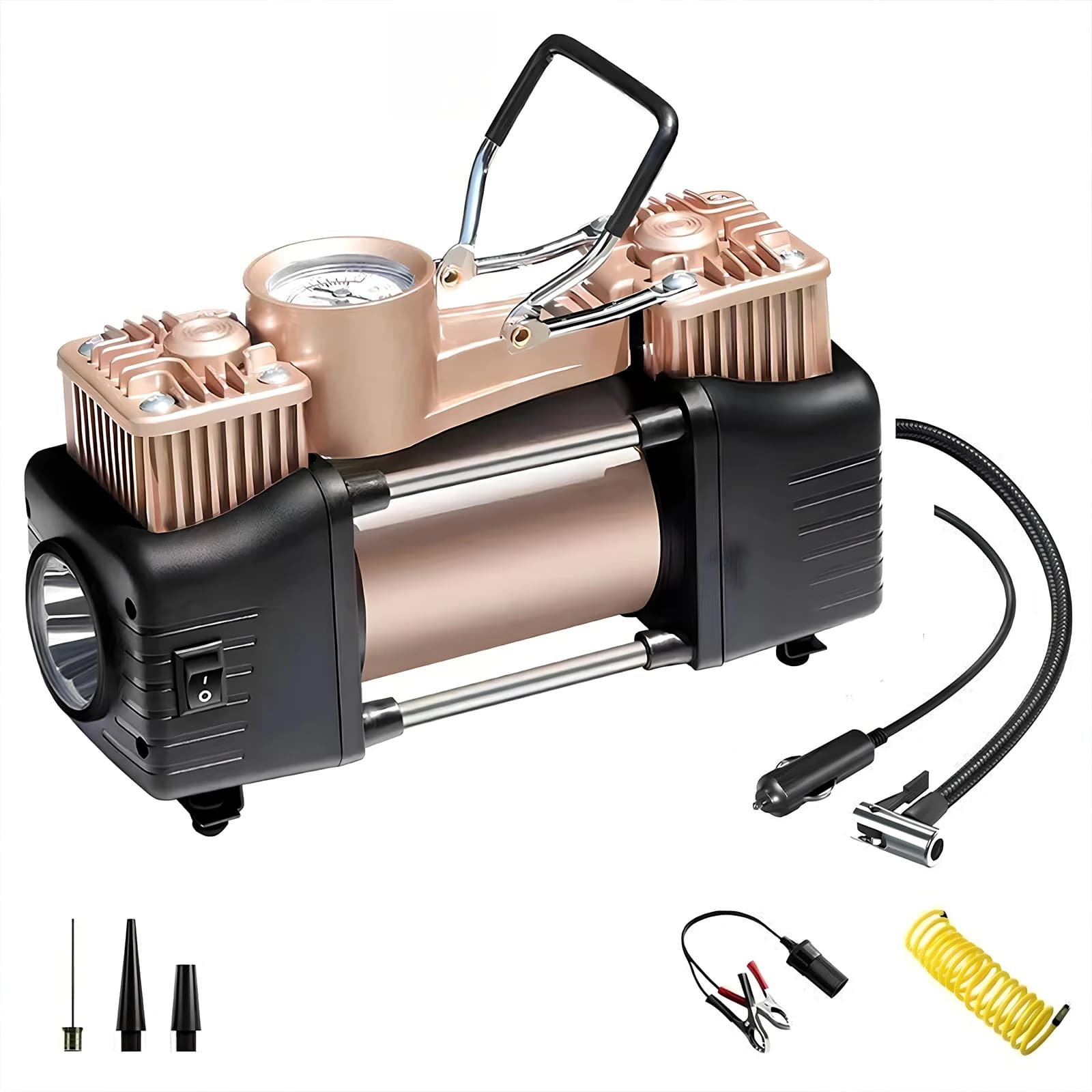 Pompa Elettrica per Auto 12V DC con Luce LED, Gonfiatore Portatile per Pneumatici 150 PSI per Moto, Biciclette, Palloni e Gommoni