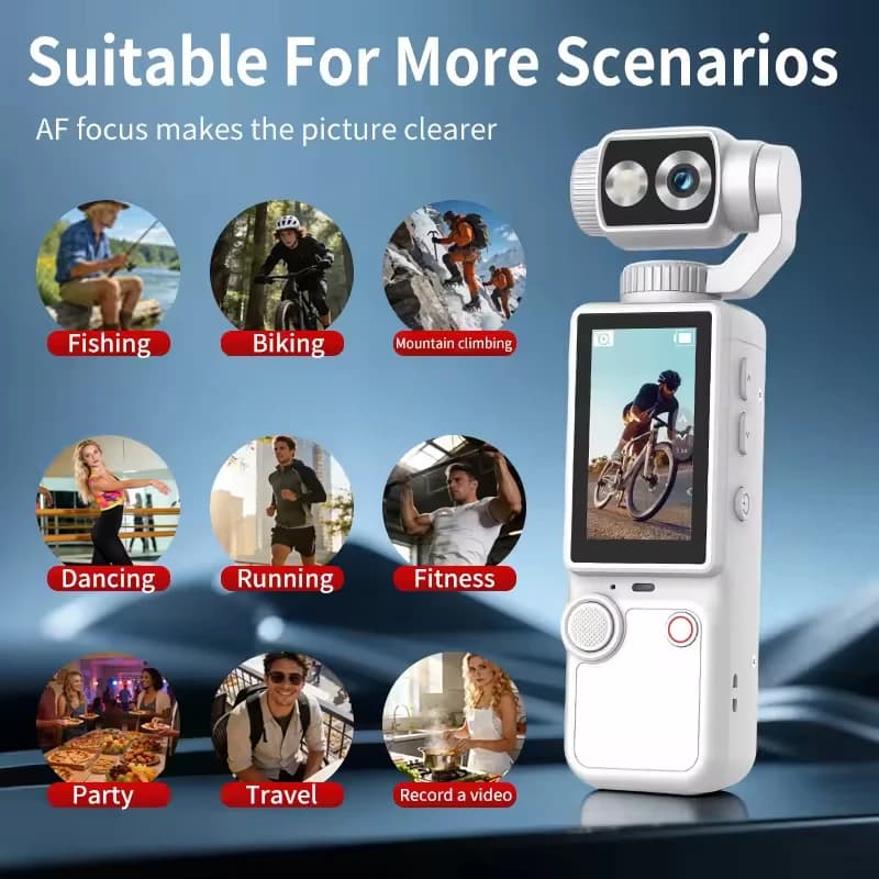 Nuova Action Camera 4K HD 180 ° Videocamera Portatile con Lente Rotante, WiFi, Anti-Shake, Visione Notturna per Casco, Sport Quotidiani e Vlog