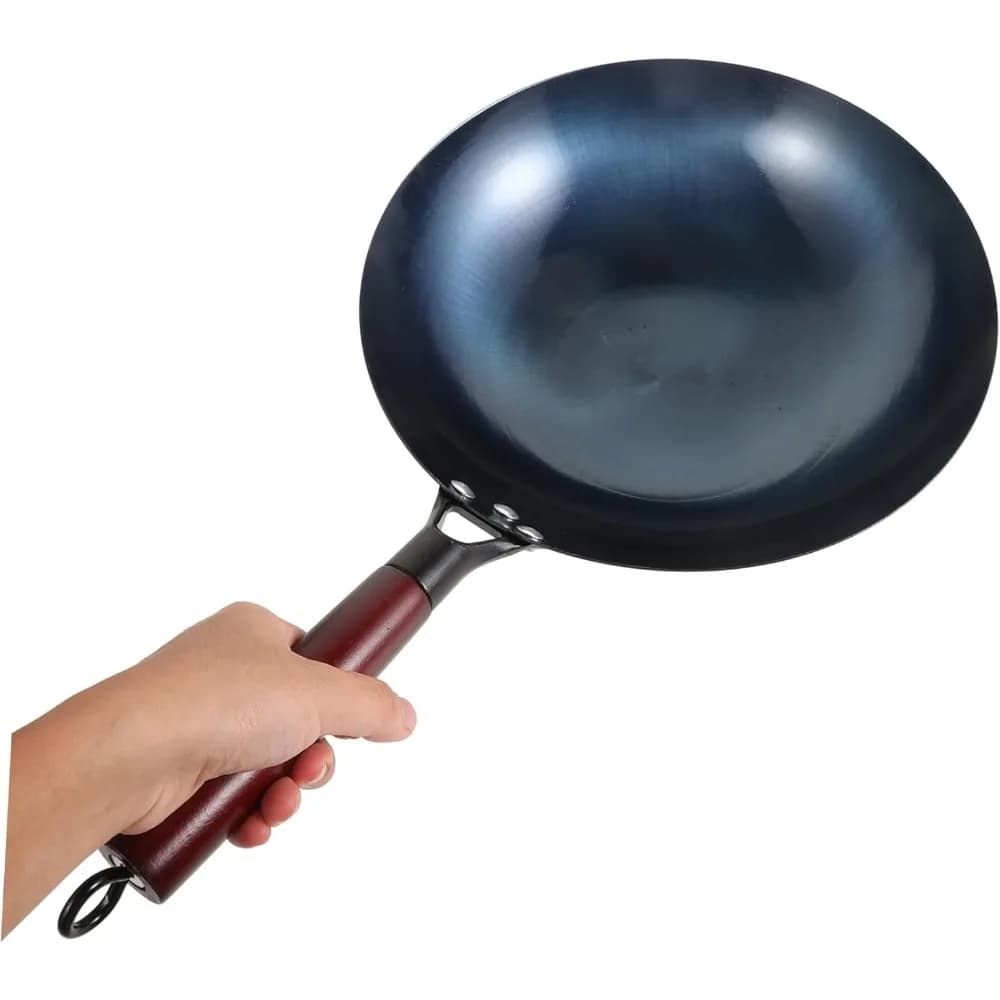 Iron Wok Iron Pot Iron Cooker Traditional Hand Forged Hand Forged Kitchen without Coating Wooden handle Non-iron old style (30 cm)
