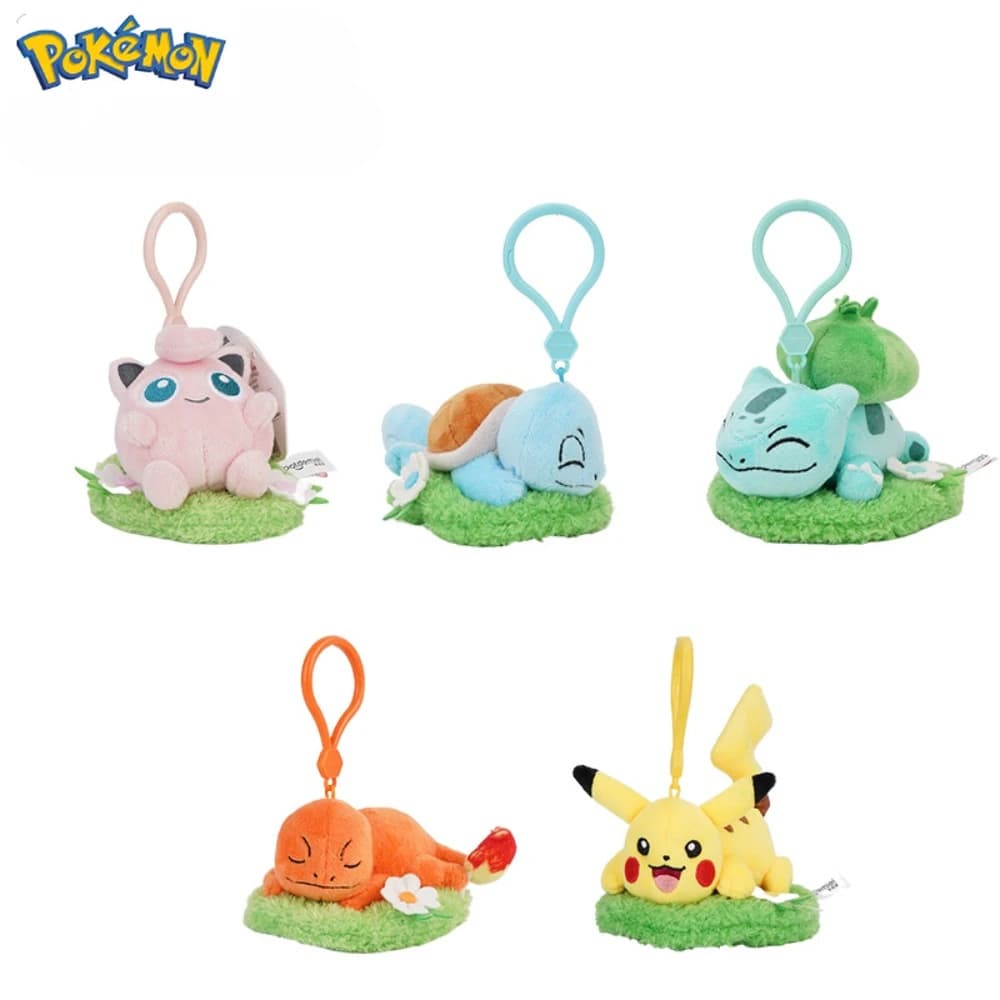 Collezione di peluche pokemon-Pikachu, Bulbasaur, Jigglypuff, Squirtle, Charmander. Eleganti portachiavi per le tue borse. Presto!