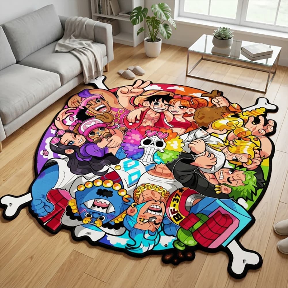 Irregular One Piece Carpet Luffy Straw Hat Crew Anime Floor Mat Fluffy Non-slip Rug Gaming Bedroom Fan Decor Gift
