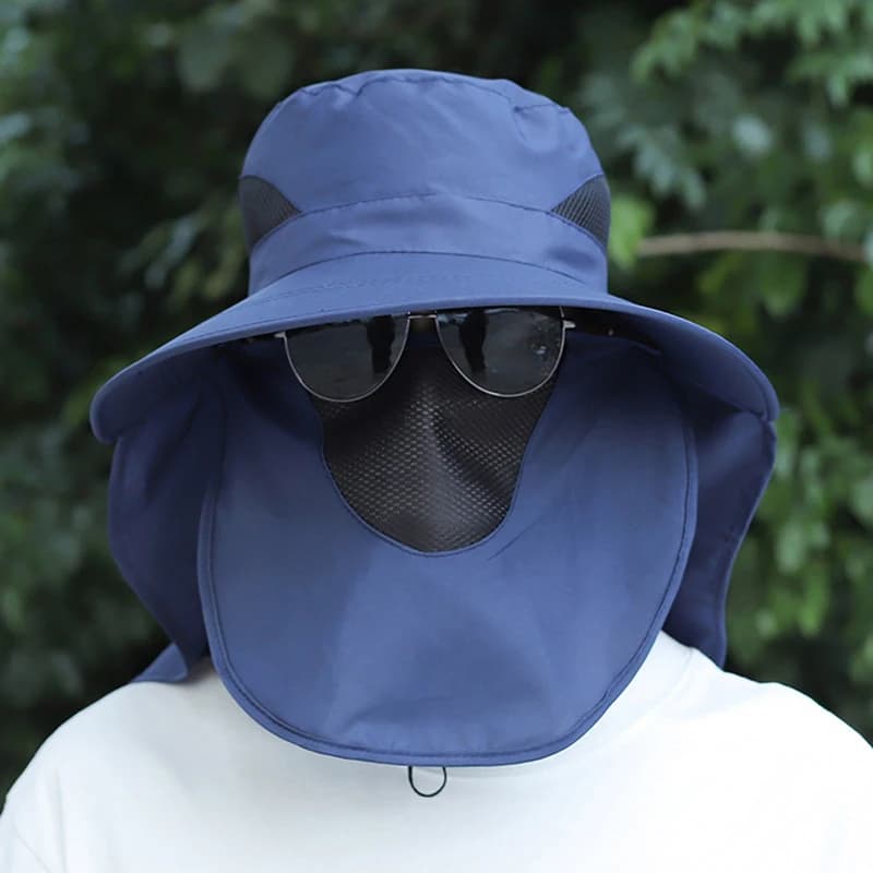 Cappello da sole da uomo UPF 50+ - Cappello da pesca a tesa larga con patta sul collo e copertura per il viso staccabile, berretto da esterno con protezione UV