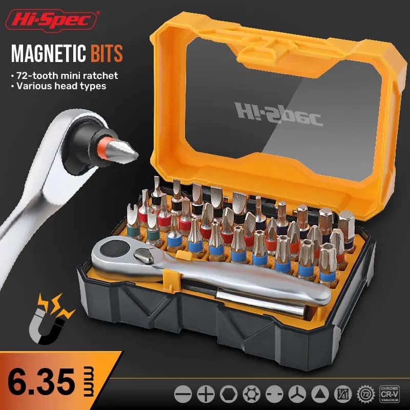Set di Chiavi a Bussola Mini con Cricchetto Hi-Spec 72-T, Kit Cacciavite Magnetico con Cacciaviti Torx e Inserti