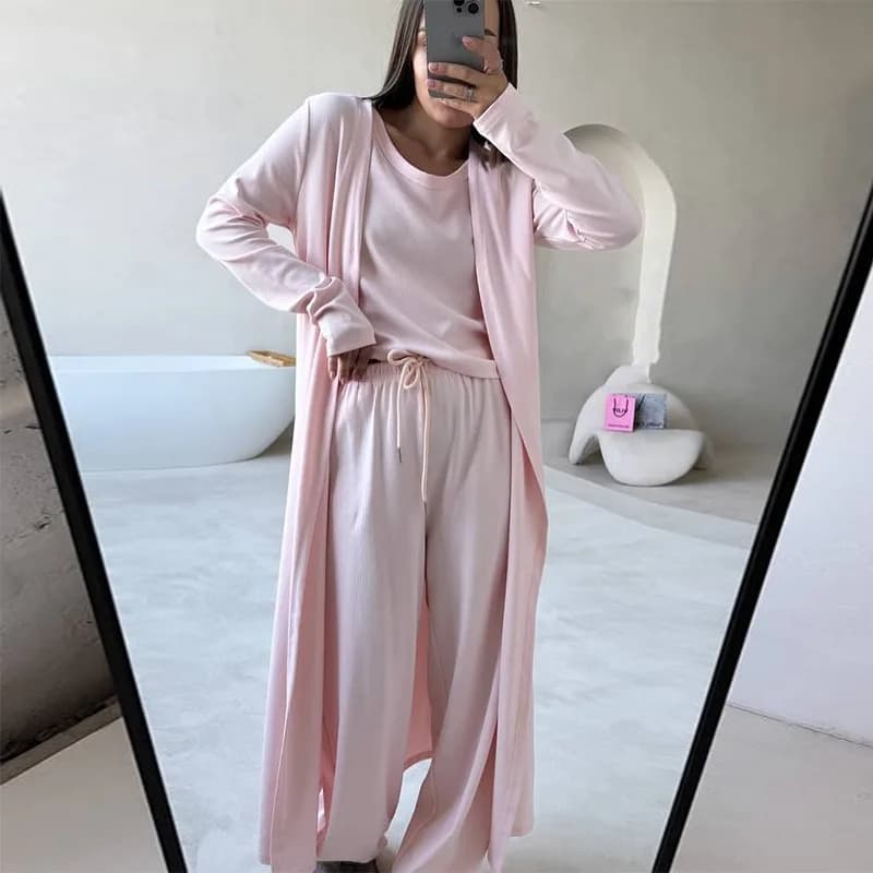 Abbigliamento femminile europeo e americano 2025 estate nuova giacca cardigan allentata casual, pantaloni a gamba larga con canotta set da tre pezzi