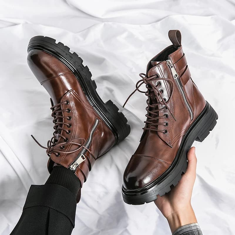 Stivali da uomo Brand Naked Boots, scarpe casual semplici e alla moda, con lacci e cerniera, stivali alti Oxford, stivali da esterno per il pendolarismo.