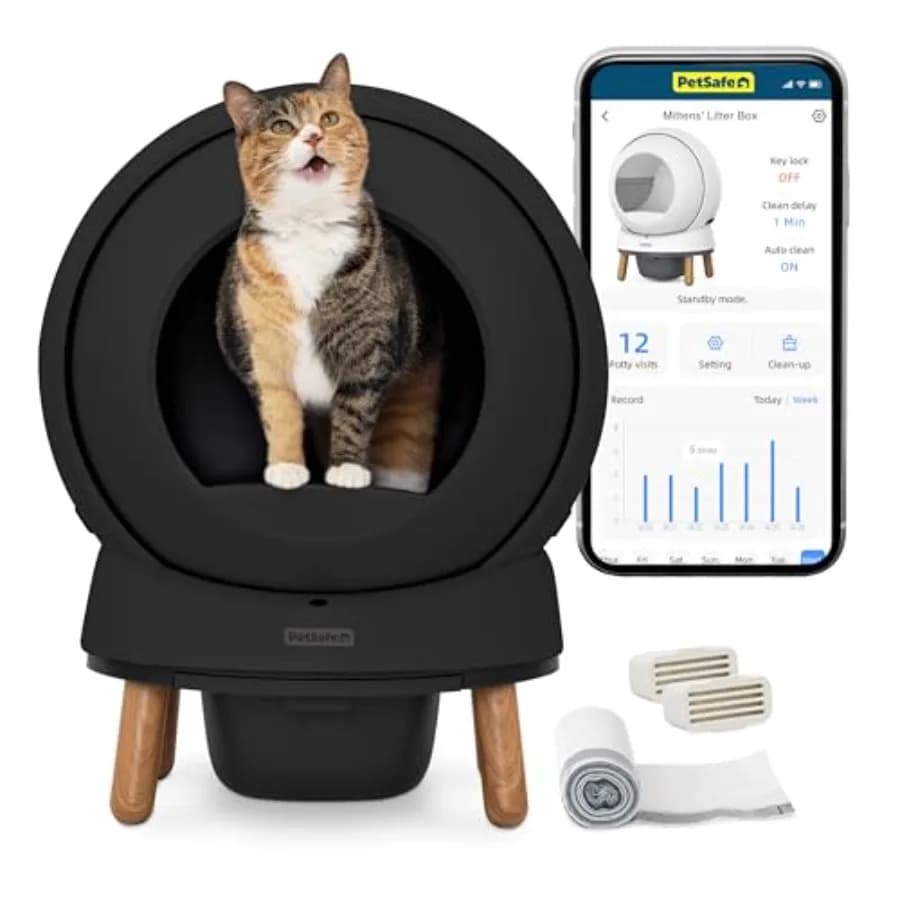 ScoopFree SmartSpin Lettiera Autopulente per Gatti Nera con Controllo Avanzato degli Odori, Monitoraggio della Salute Controllabile tramite App, Compatibile con