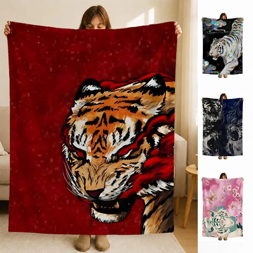 Animal T-Tiger Throw Soft Flannel Blanket for Bed Bedroom Sofa Picnic Throw Skin-friendly Breathable Gift Cover