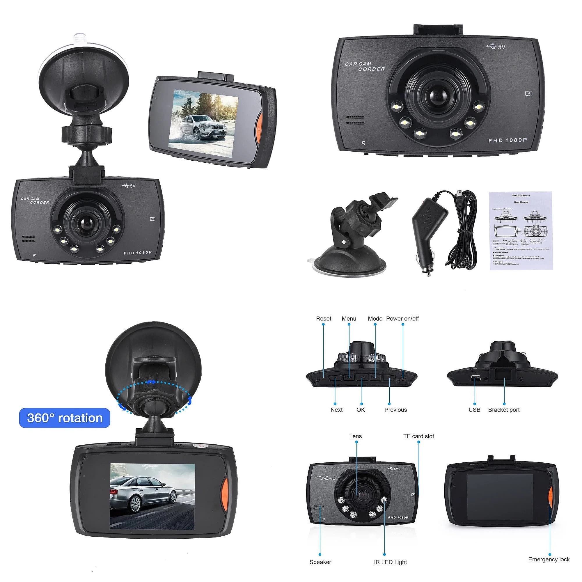 1080P Infrared Night Vision Car Dash Cam H500 Auto Recorder G-Sensor Loop Recording