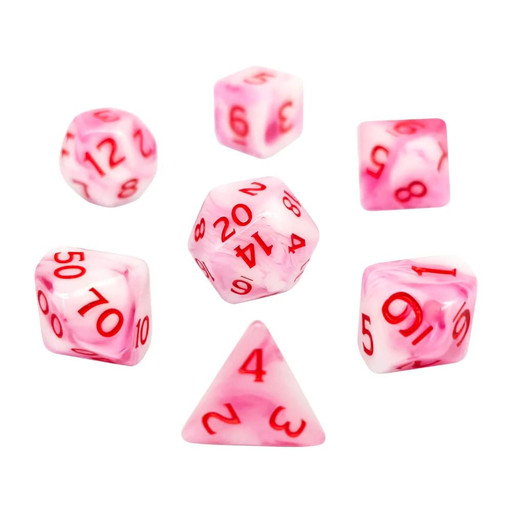 DND Dice Set - Pink White Swirl Polyhedral Dice for Dungeons & Dragons, RPG, Marbled Pink Polyhedral MTG,RPG & DND Gaming Dice,