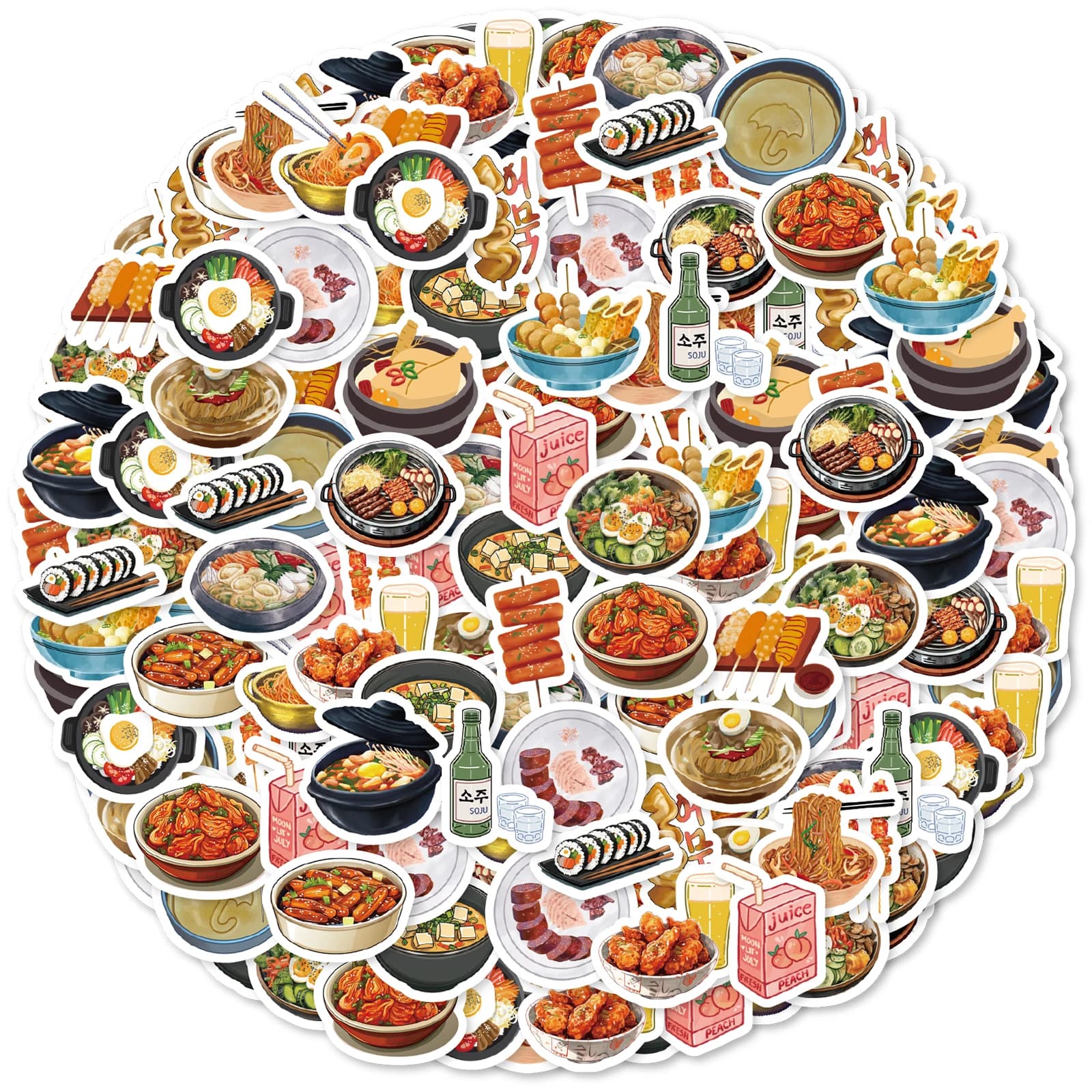 46 adesivi con motivo alimentare coreano per quaderni, bottiglie d'acqua, valigie, festival di cibo, ristoranti, adesivi per bambini