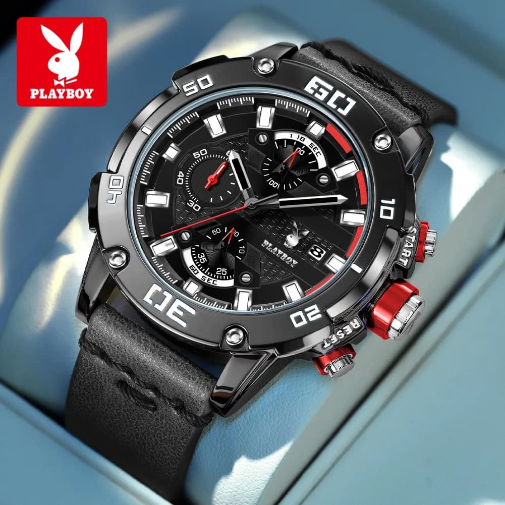 PLAYBOY Watch Men's Original Luxury Date Quartz Watch Waterproof Luminous Silicone Strap Wristwatch For Man Reloj 3520