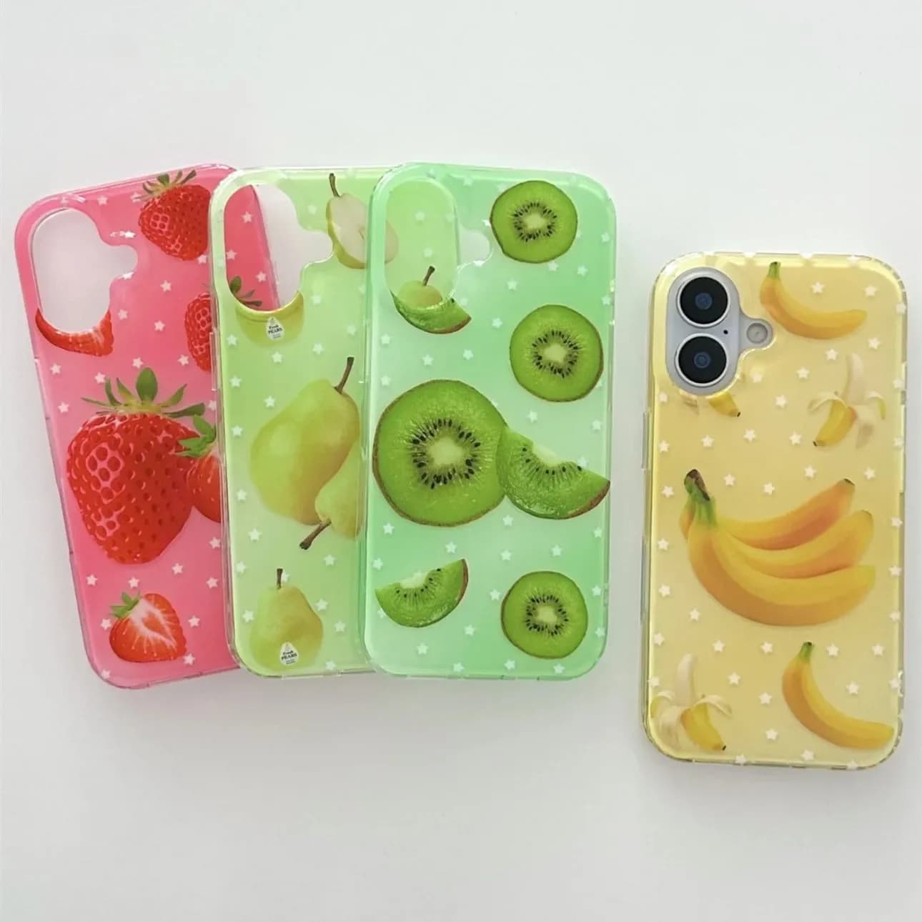 Cover for iPhone 17AIR 16 15 14 13 12 11 Pro MAX Plus with Stars and Fruits Internal Screen (Fragoles, Pears, Bananas, Kiwi) - Style Y2K