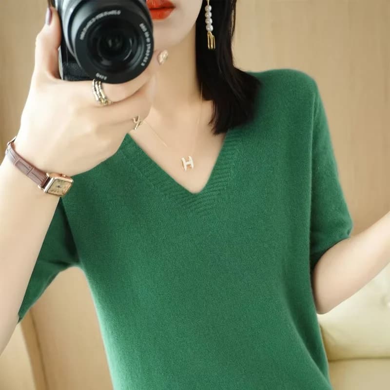 Maglione Casual a Maniche Corte da Donna Primavera Estate 2026, Top Lavorato a Maglia Stile Coreano, Maglie in Maglia, Pullover con Scollo a V, Maglioni Morbidi