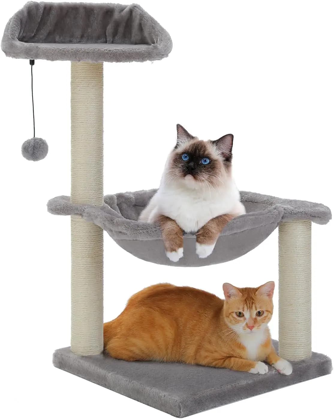 Tiragraffi per gatti da 28', tiragraffi per gatti con letto amaca per gatti grande da 15,7' per piccoli gatti da interno, grigio