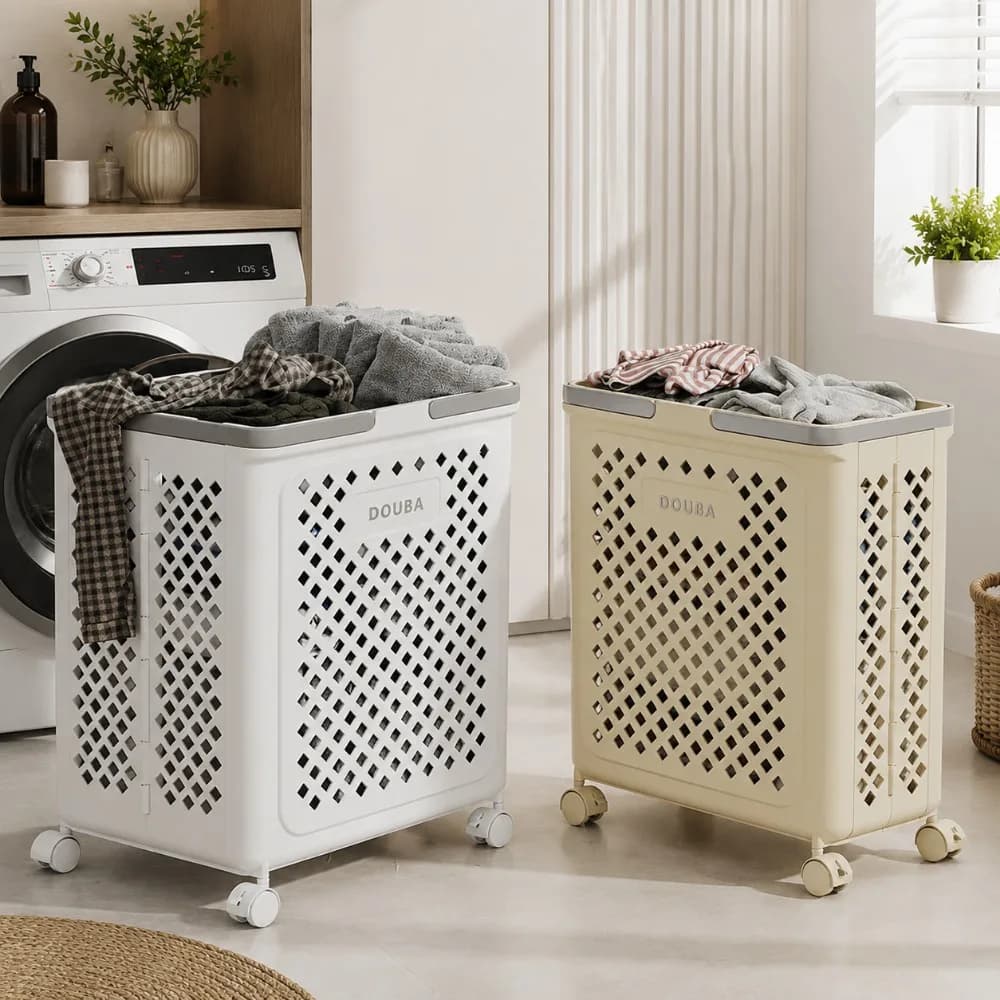 Multipurpose Yoga Mat Storage Basket with Wheels Collapsible Laundry Basket Plastic Organizer Bin for Home Gym Bathroom Storage