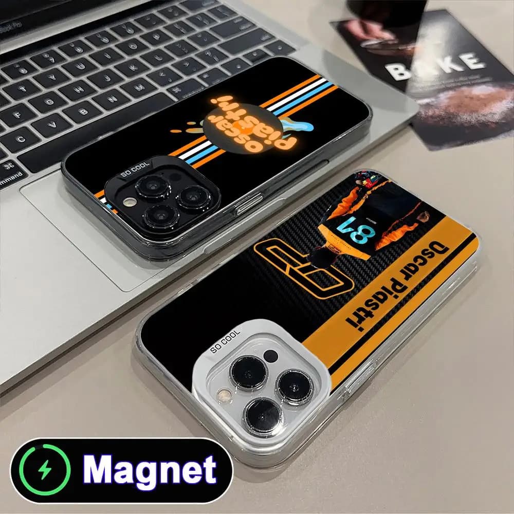 Cover per iPhone Oscar Piastri per modelli 17 16 15 14 13 12 11 Air Pro Max Plus, colorata, argento, con magnete
