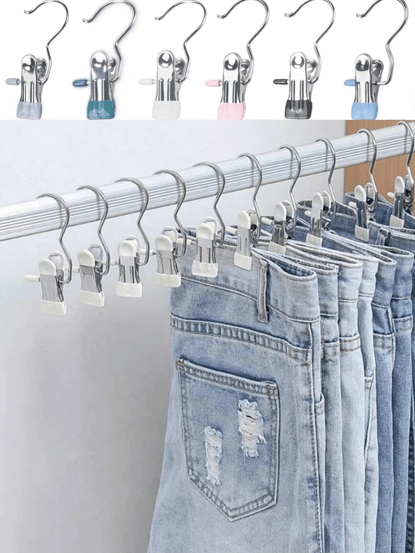2pcs Premium Stainless Steel Clothes Clips, Adjustable Metal Pants Hangers With Clips, Portable Clothing Decorative Clips, Suitable For Home Storage, Home Decor, Room Decor, Travel Essentials And Back To School Essentials