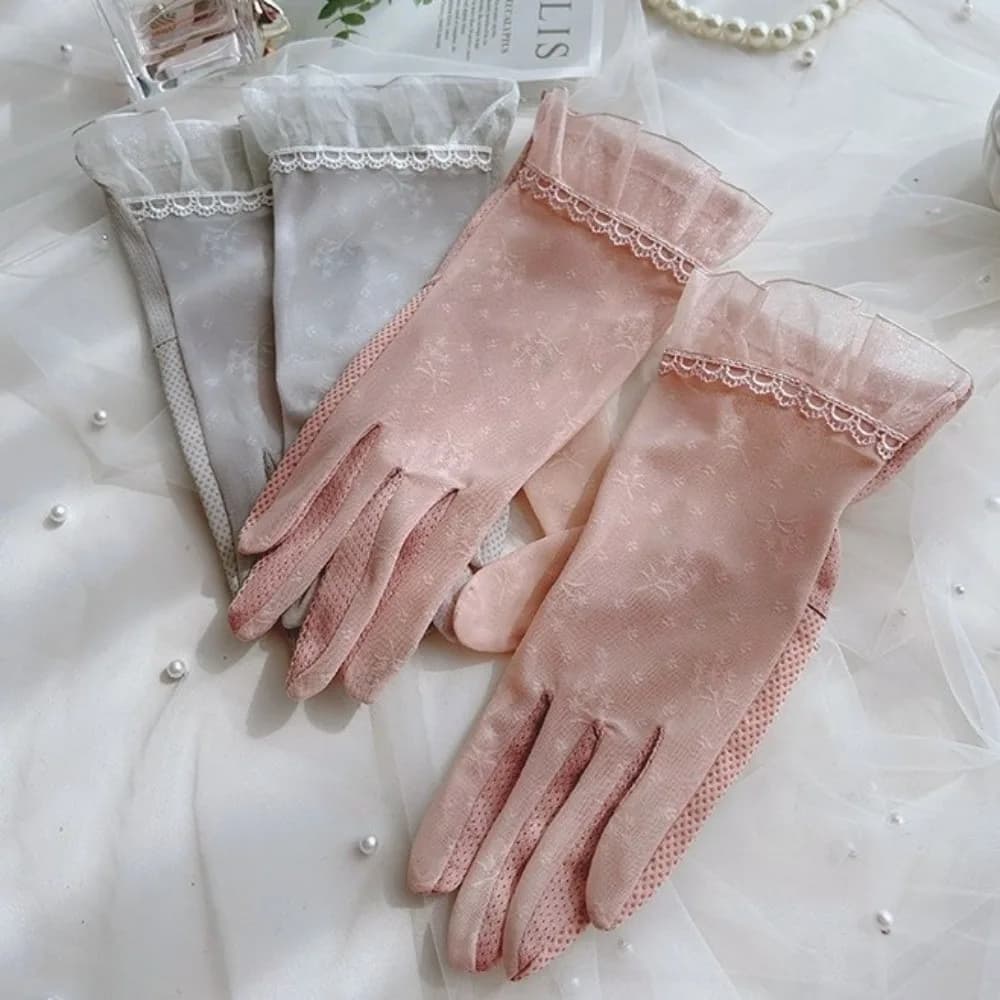 Guanti in pizzo a rete alla moda, protezione solare, antiscivolo, da donna, sottili, corti, in seta ghiaccio, estivi