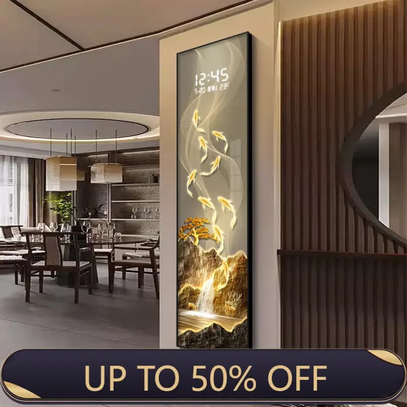 Modern Luxury Led Electronic Clock Hanging Painting Living Room Entrance Home Appliance Corridor Lustre Background Wall Lamp