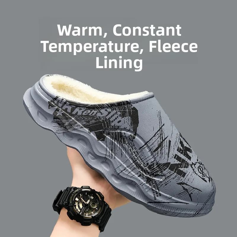 Men's Cotton Slippers Winter Home Indoor Fleece Lined Warm Shoes Outdoor Waterproof Non-Slip Toe Cover Slippers Large Size 47