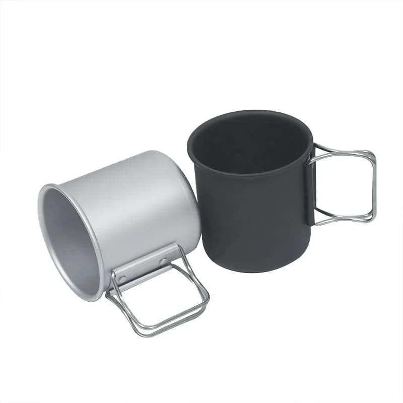 300ML Camping Aluminum Mug With Folding Handle Portable Outdoor Coffee Cup Beer Mug Lightweight Travel Camping Tableware