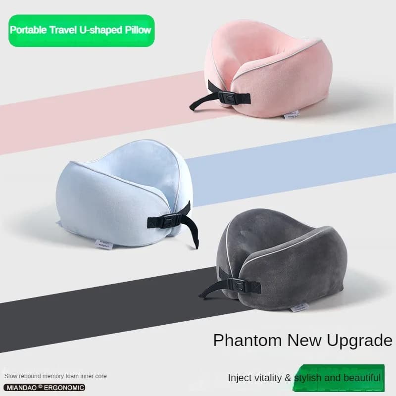 Nuovo cuscino da viaggio portatile a forma di U in memory foam con rivestimento in pile, supporto per il collo da aereo per un sonno confortevole in movimento