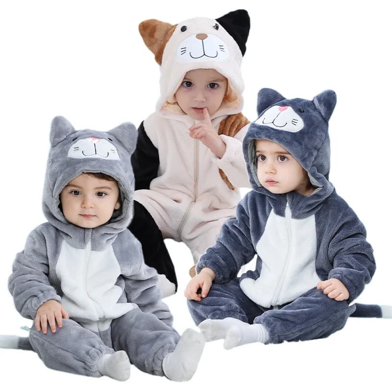 Lovely Cat Costume Baby Boys Girls Clothes Romper Soft Flannel Hooded Bodysuits Pajamas Winter Infant Jumpsuit Toddler Outfits