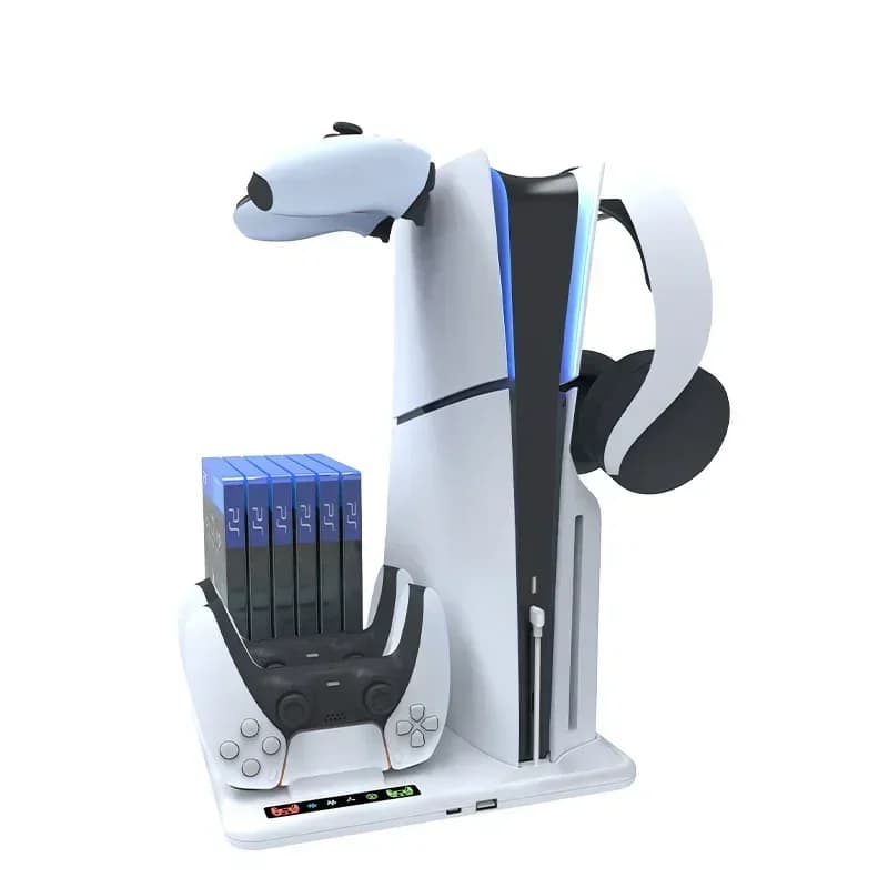 Dock di ricarica multifunzionale Yoteen per PS5 Versione Slim Disc Edizione digitale Supporto di raffreddamento Controller Caricatore Gancio per cuffie