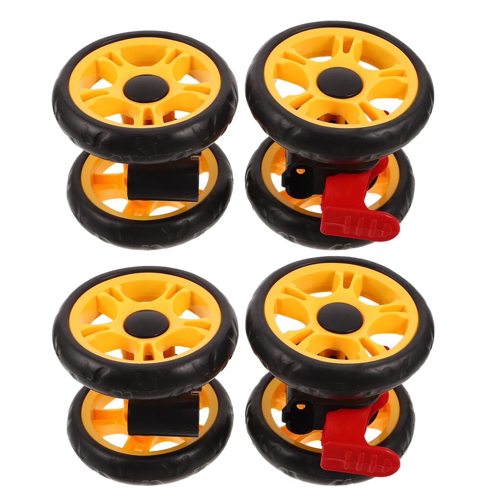Set di 4 Ruote Girevoli per Passeggino con Freno, 12 Cm, in Plastica, Set di Ricambio per Passeggini, Comfort di Sosta Migliorato