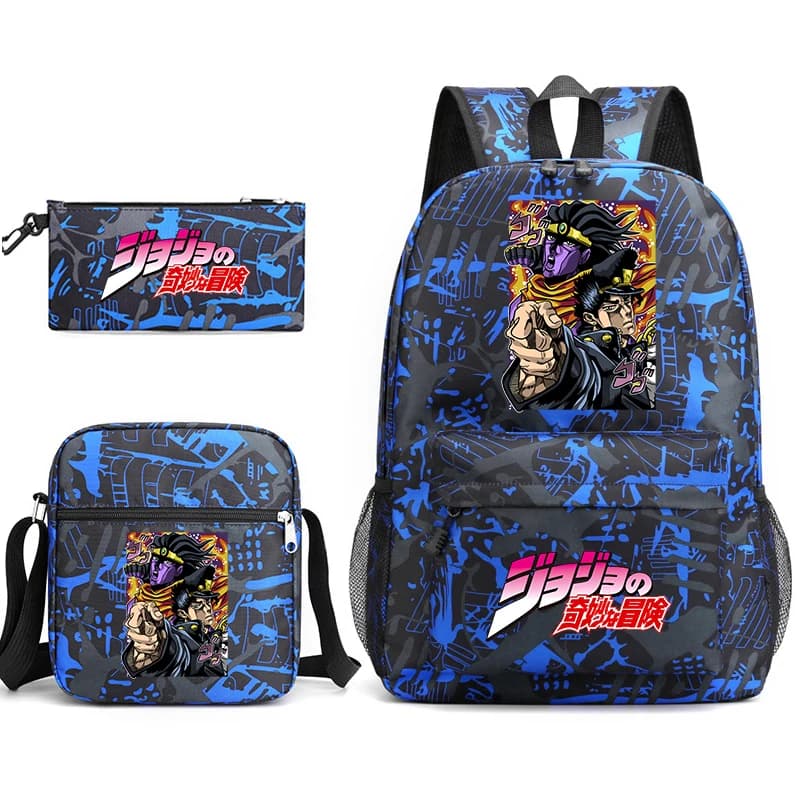 JoJo's Bizarre Adventure Print School Backpack Set with Shoulder Bag Pencil Case for Boys Girls Lightweight Student Bookbag