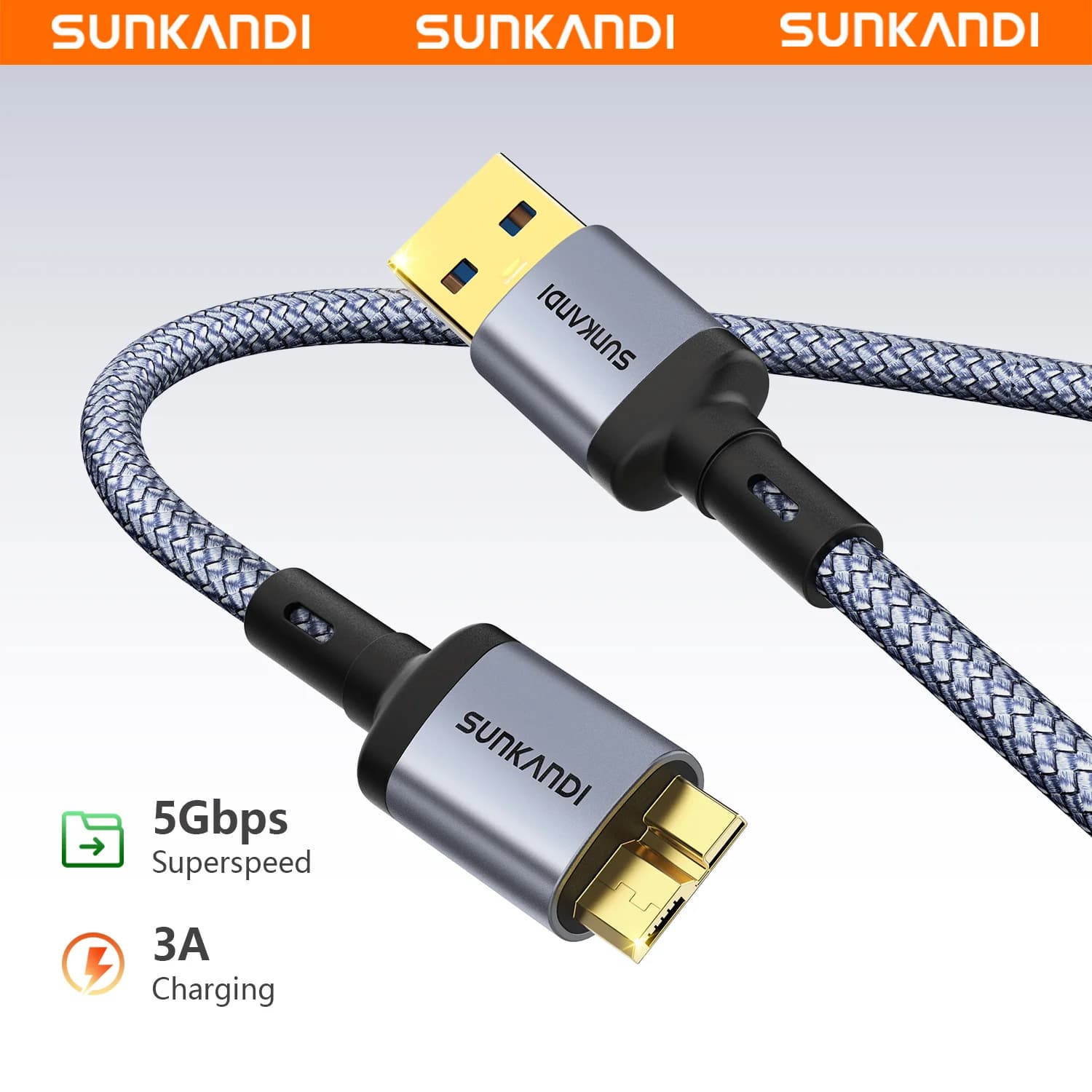 Cavo Micro USB 3.0 SUNKANDI, da USB 3.0 Tipo A a Micro B per Samsung Galaxy S5, Note 3, Fotocamera, Disco Rigido e Altro