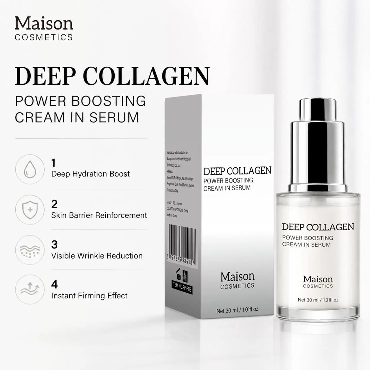 Siero al Collagene Profondo, Siero per Donne per Levigare le Rughe Sottili, Idratazione e Rassodamento della Pelle, Siero Coreano per la Cura della Pelle, 30ml