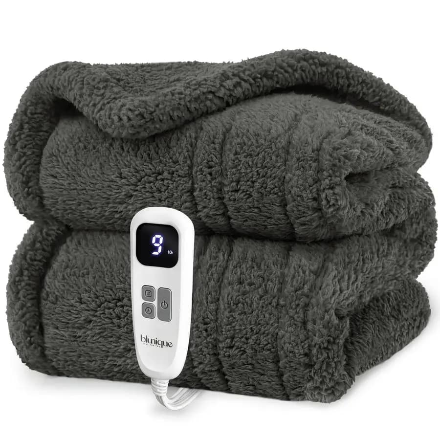 Coperta Elettrica Riscaldante Rapida, Coperta in Sherpa a Doppio Lato Ultra Morbida e Confortevole con 10 Livelli di Riscaldamento e 210 Ore di Autonomia